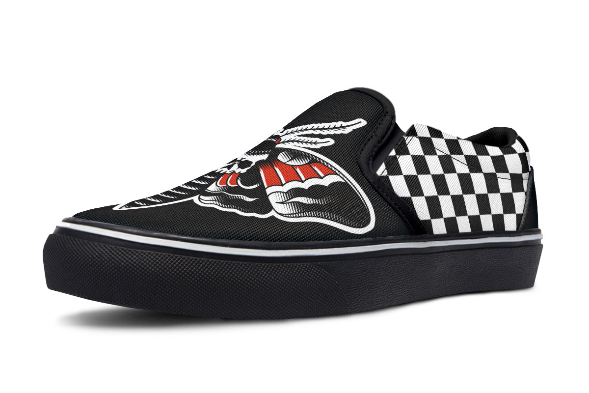 Checkered Death Moth Slip On Shoes