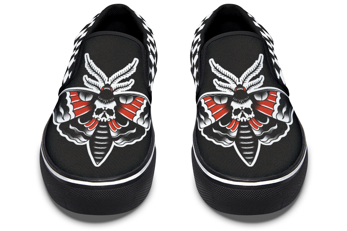 Checkered Death Moth Slip On Shoes