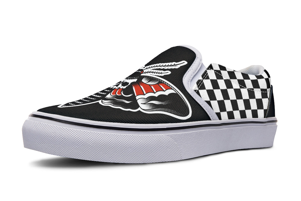 Checkered Death Moth Slip On Shoes