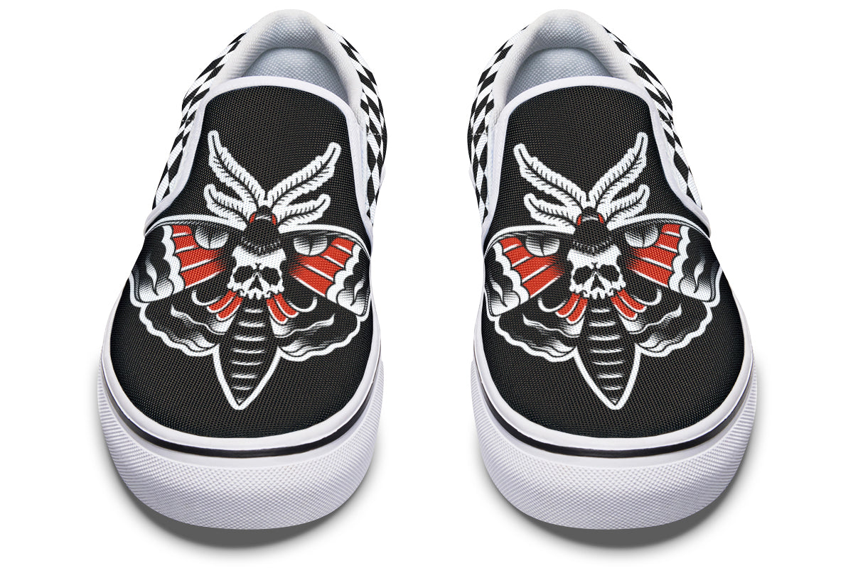 Checkered Death Moth Slip On Shoes