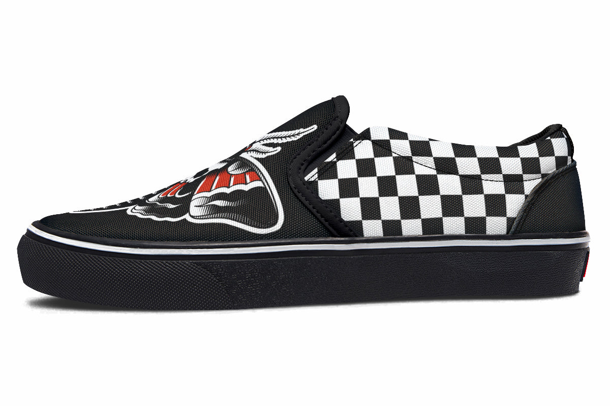 Checkered Death Moth Slip On Shoes