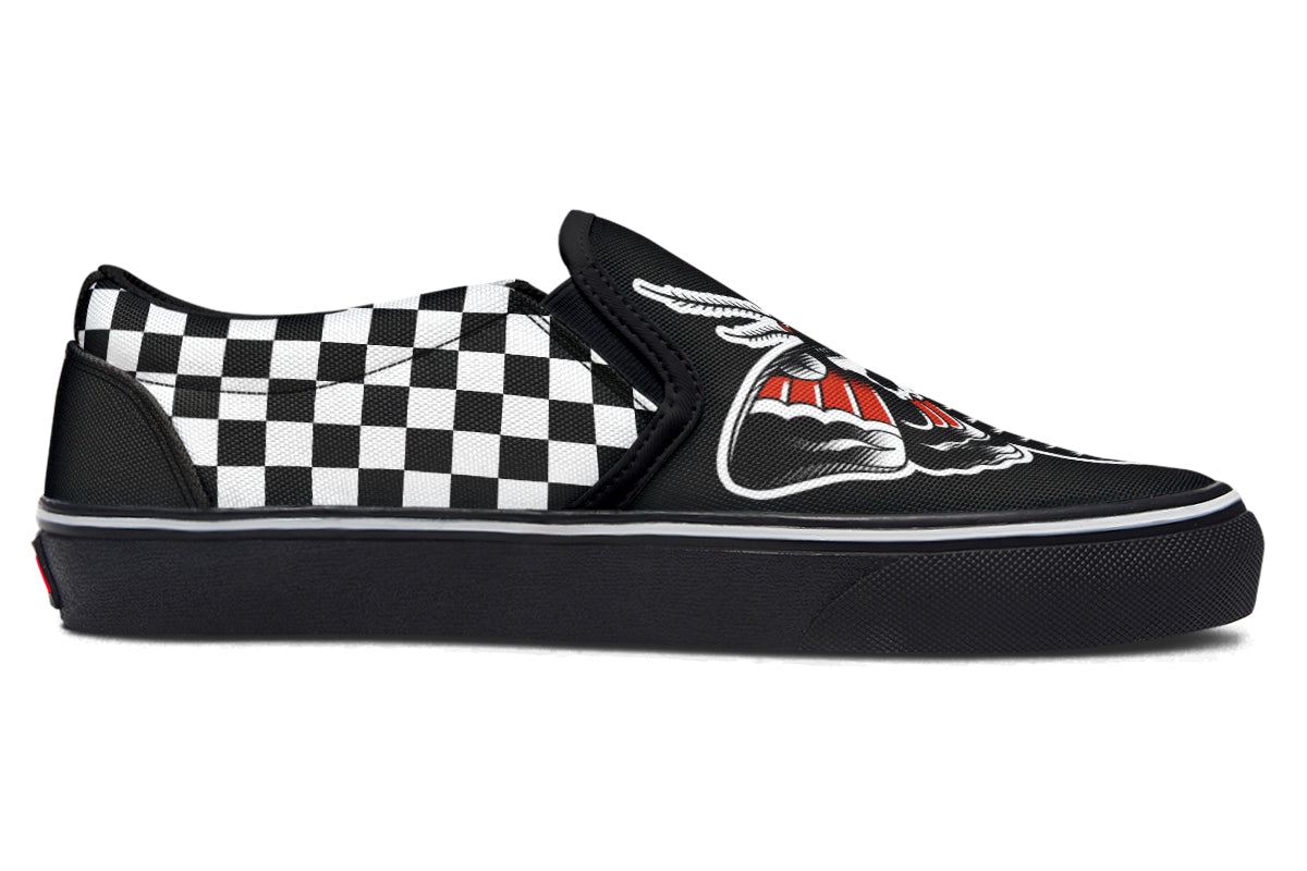 Checkered Death Moth Slip On Shoes