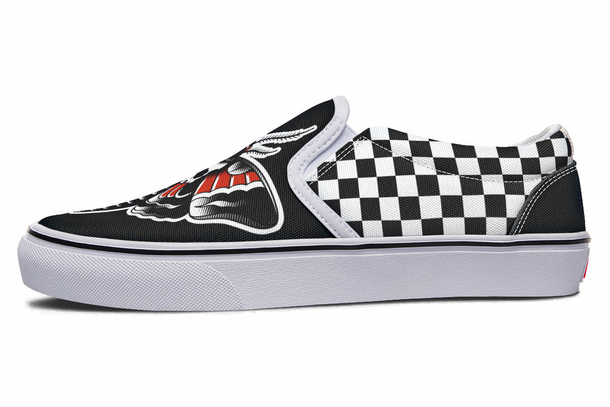 Checkered Death Moth Slip On Shoes