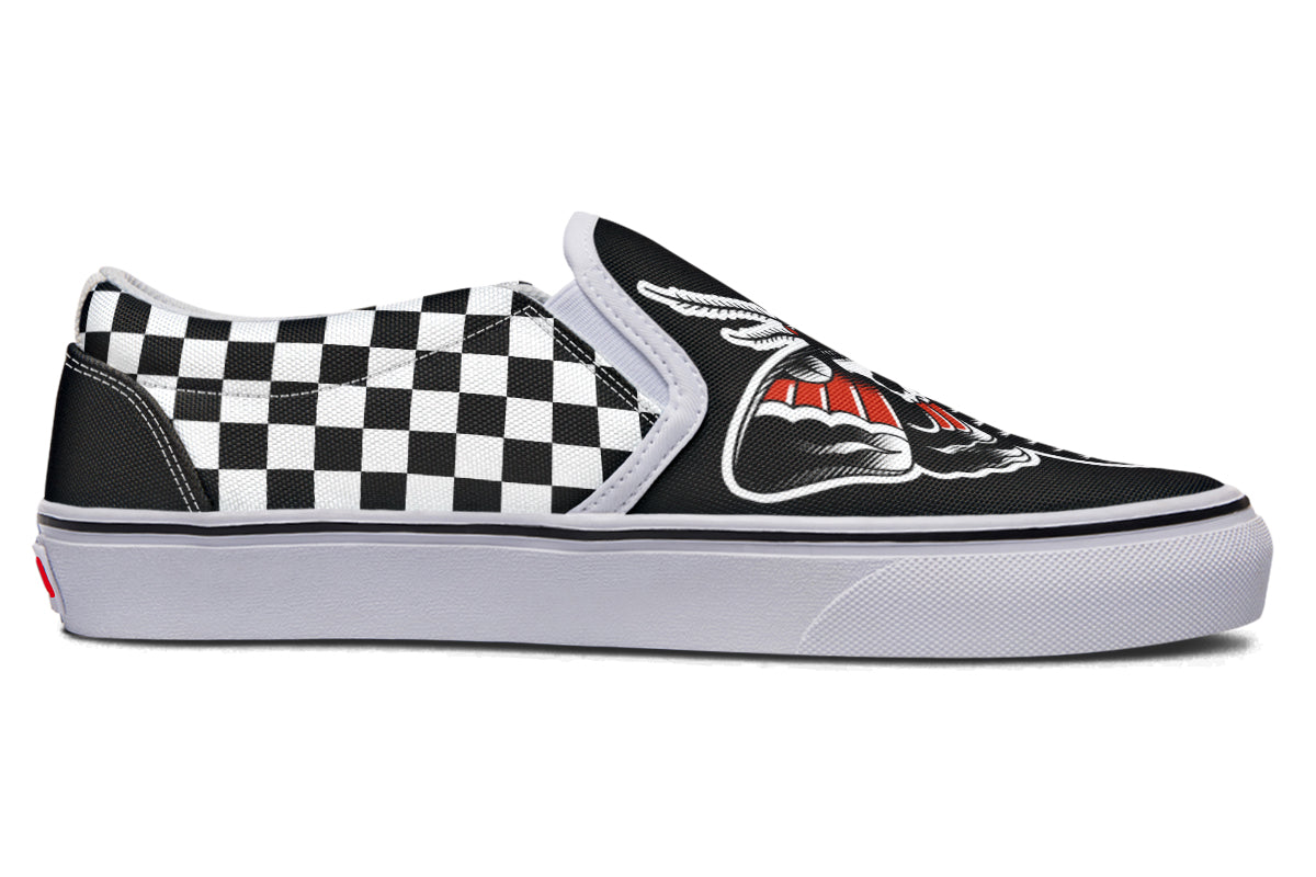 Checkered Death Moth Slip On Shoes