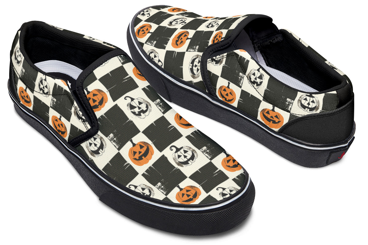 Checkered Pumpkins Slip On Shoes