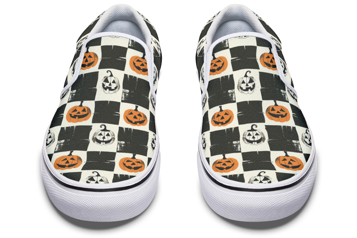 Checkered Pumpkins Slip On Shoes