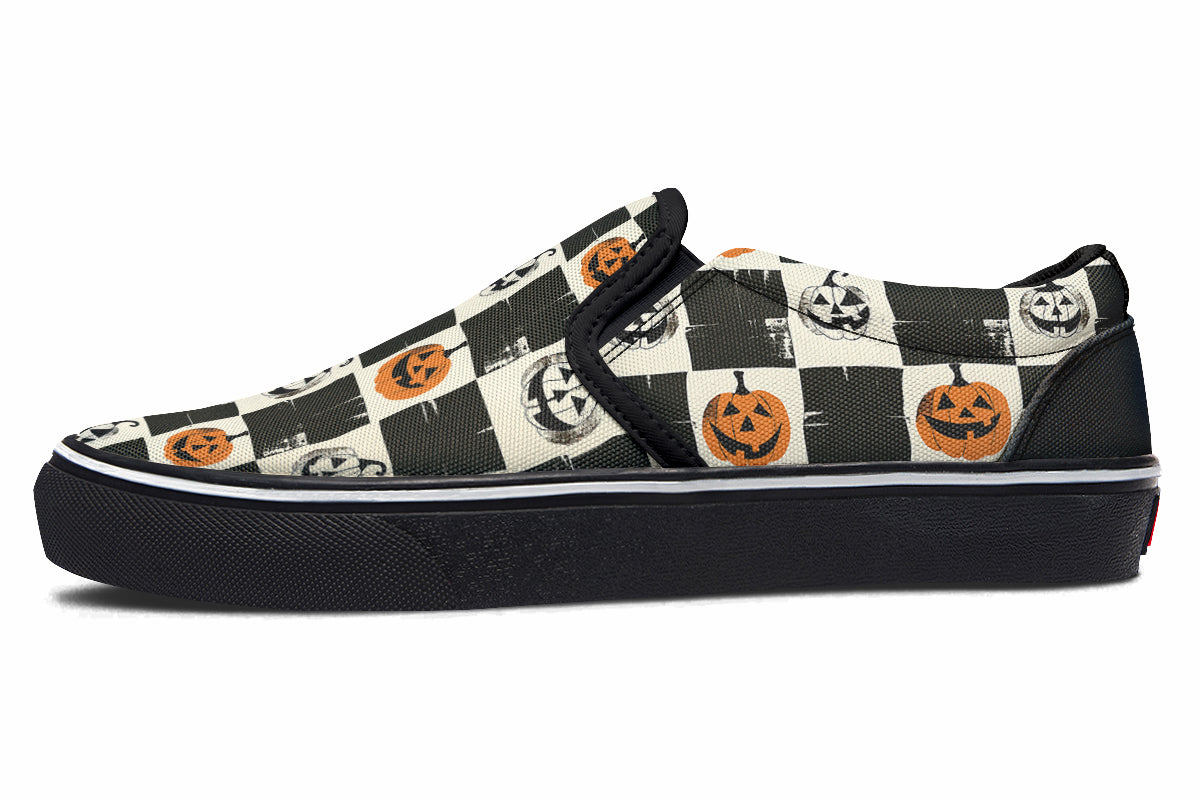 Checkered Pumpkins Slip On Shoes