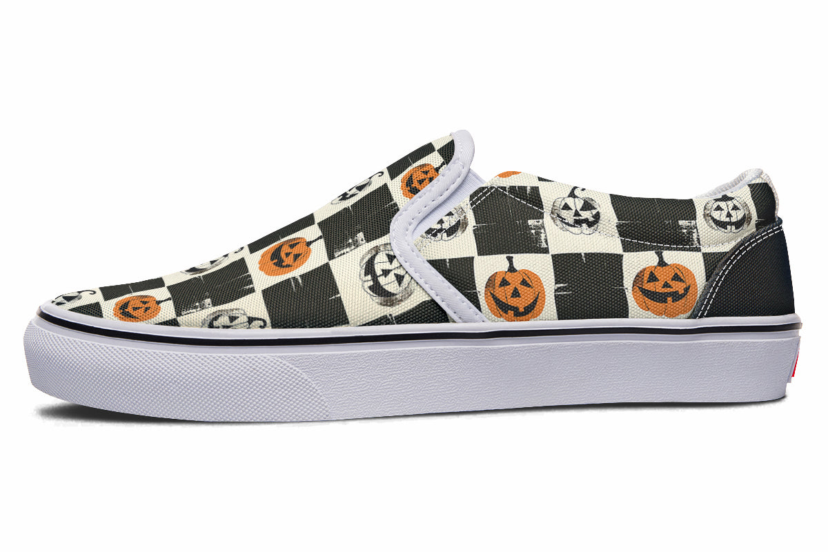 Checkered Pumpkins Slip On Shoes