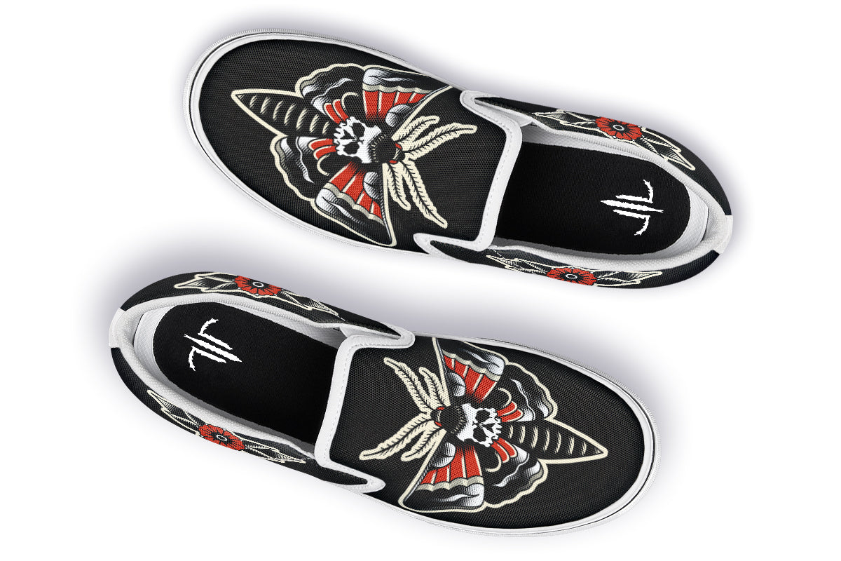 High quality Moths & Skulls Men’s slip-on canvas shoes