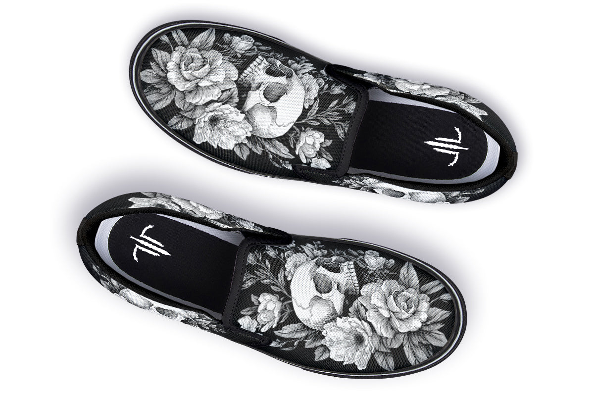 Flowering Skull Slip On Shoes