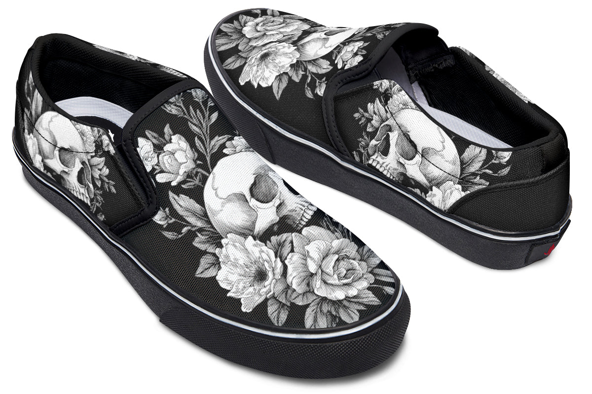 Flowering Skull Slip On Shoes