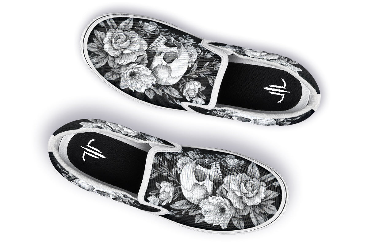Flowering Skull Slip On Shoes