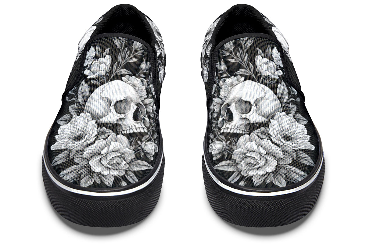 Flowering Skull Slip On Shoes