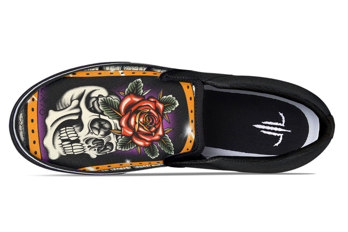 Furio Rose Skull Slip On Shoes