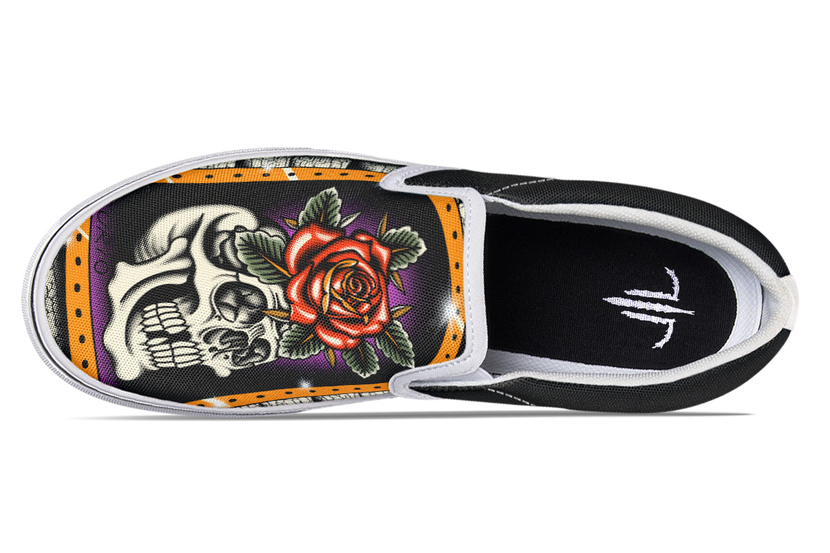 Furio Rose Skull Slip On Shoes