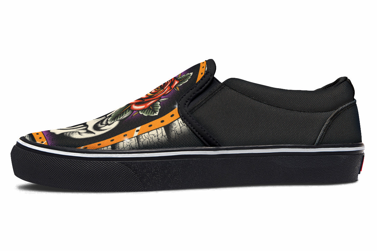 Furio Rose Skull Slip On Shoes