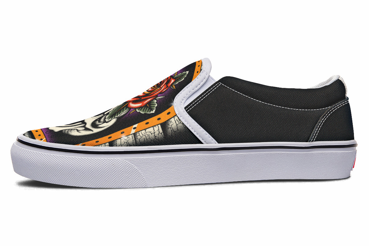 Furio Rose Skull Slip On Shoes