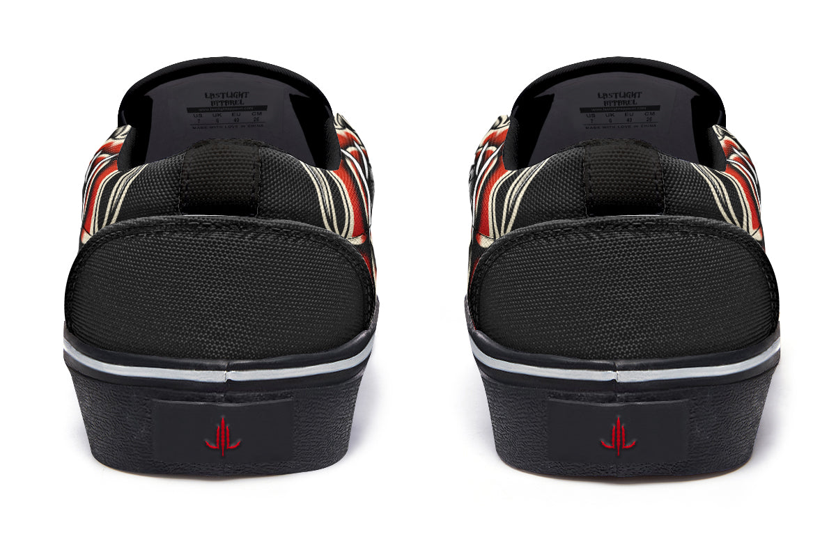 Red Rose Scythe Skull Slip On Shoes