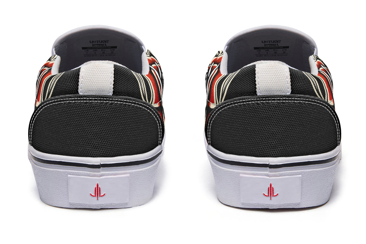 Red Rose Scythe Skull Slip On Shoes