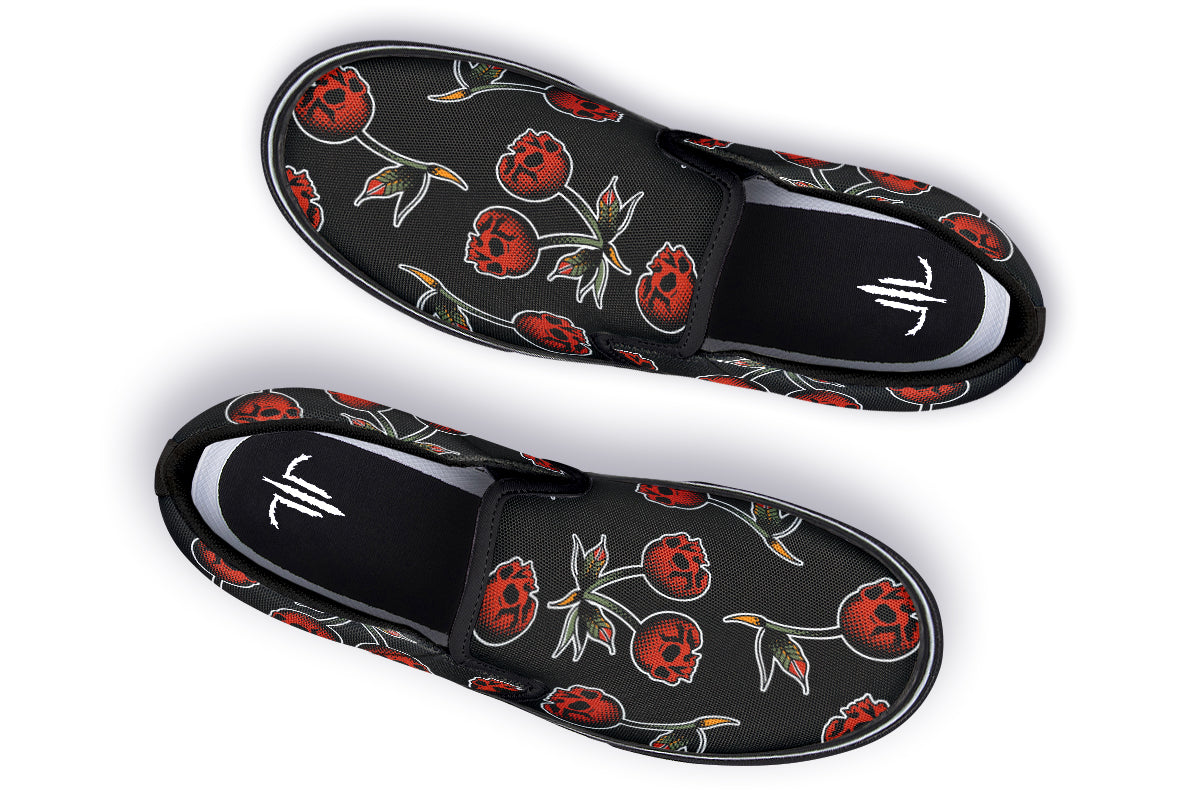 Skull Cherry Slip On Shoes