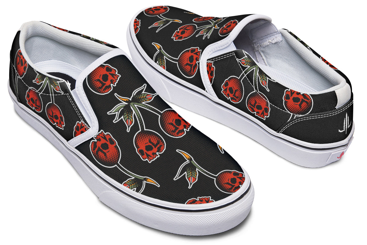 Skull Cherry Slip On Shoes