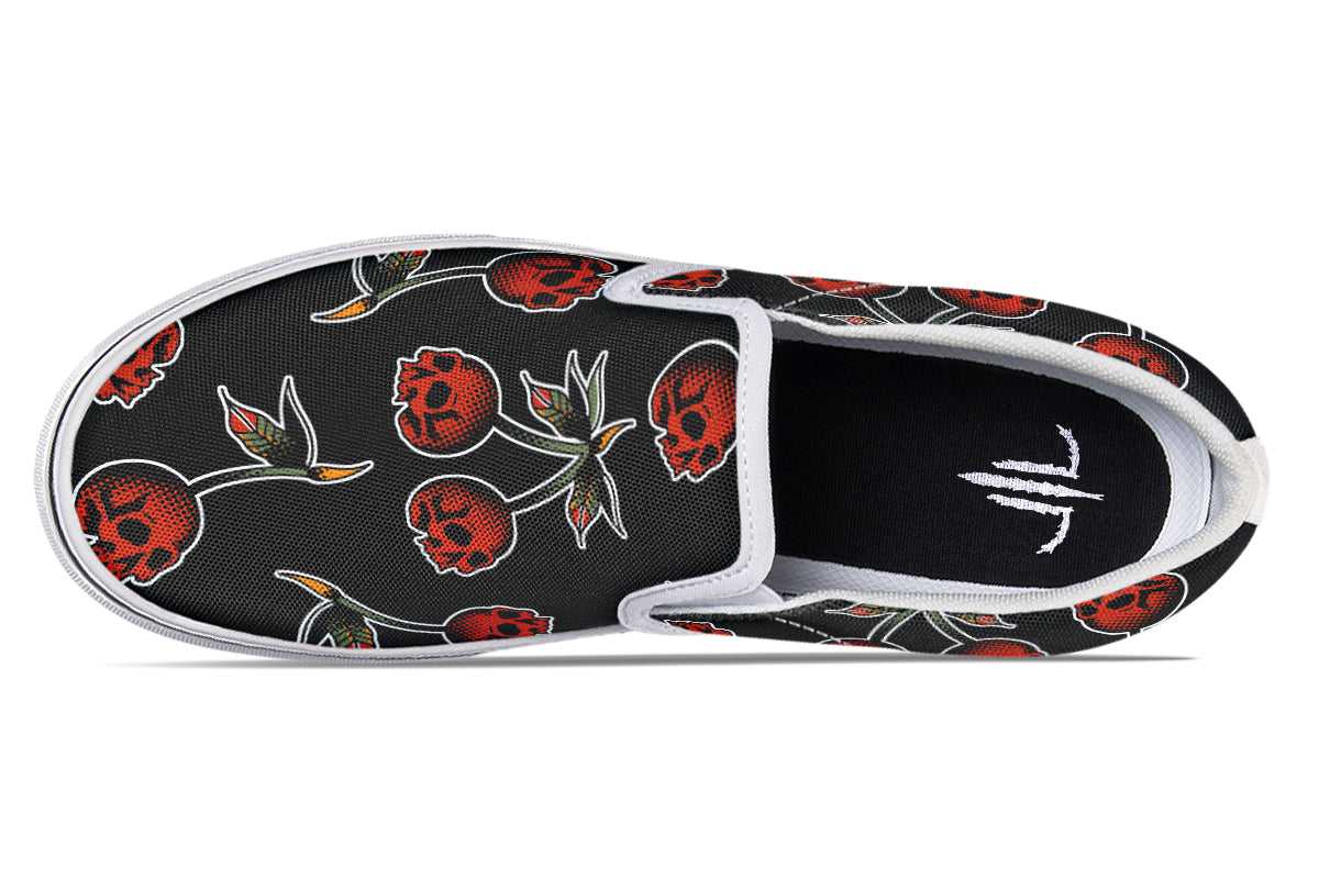 Skull Cherry Slip On Shoes