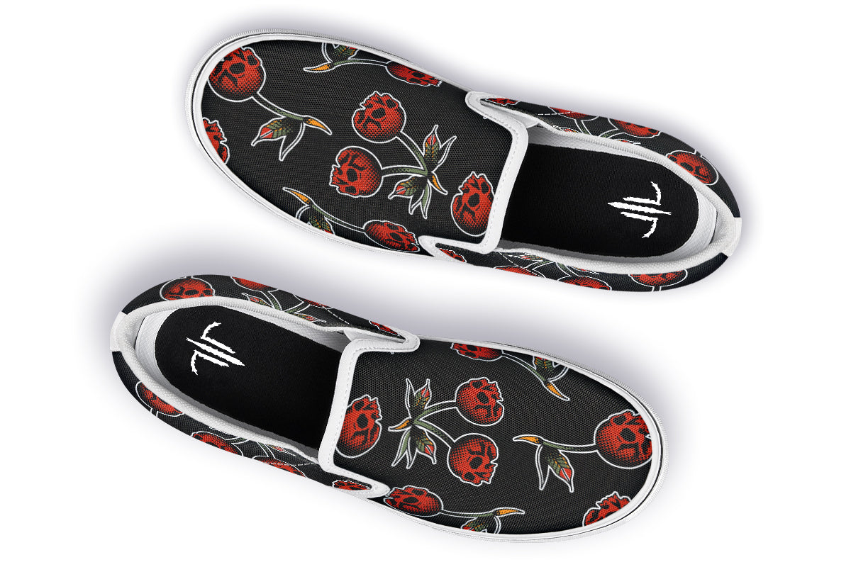 Skull Cherry Slip On Shoes