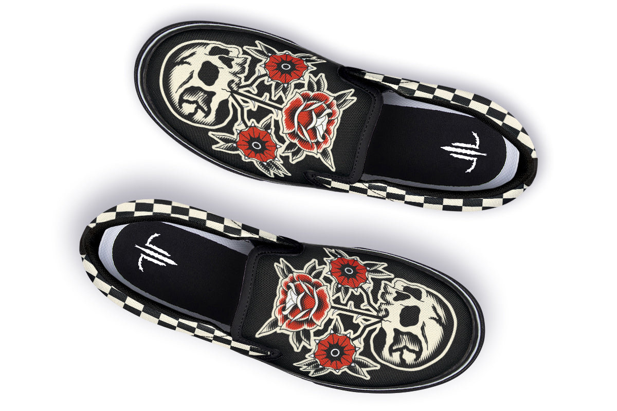 Skull Flowers Slip On Shoes