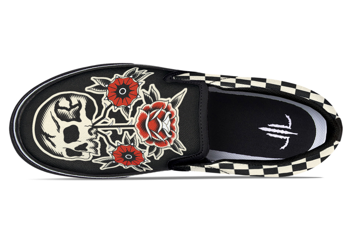 Skull Flowers Slip On Shoes