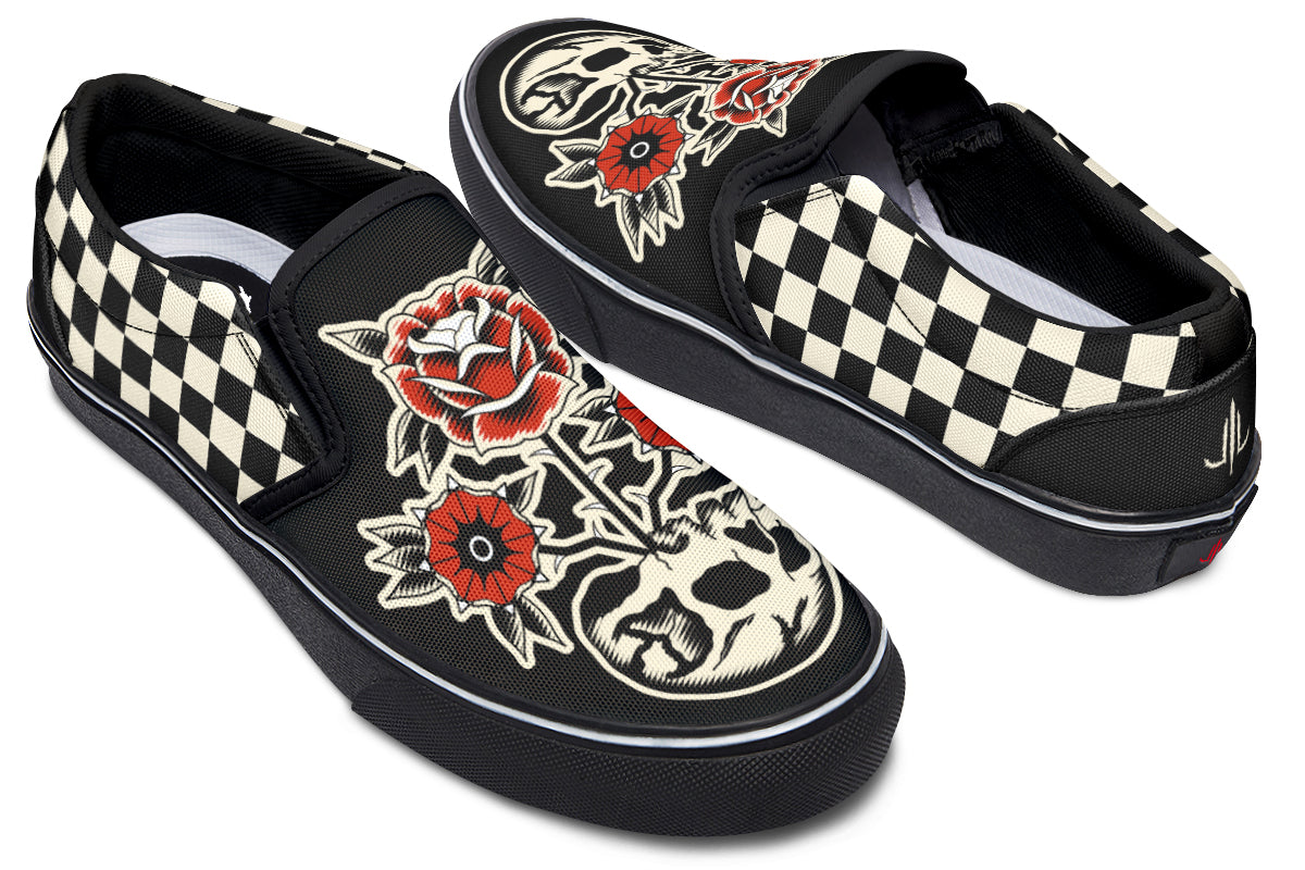 Skull Flowers Slip On Shoes