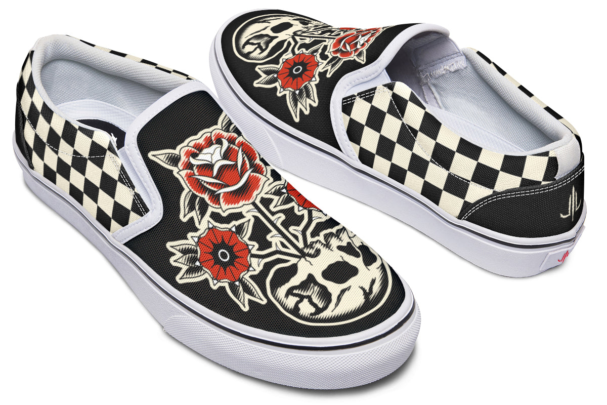 Skull Flowers Slip On Shoes