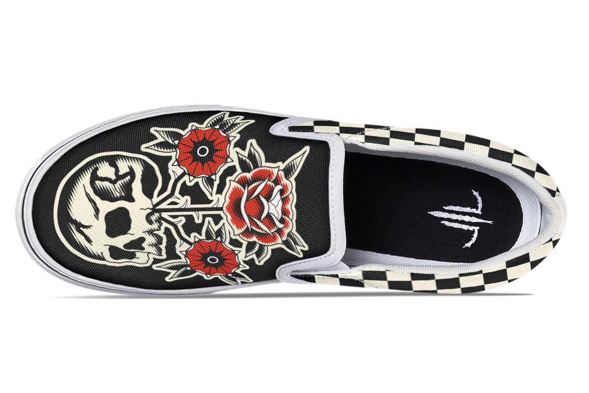 Skull Flowers Slip On Shoes