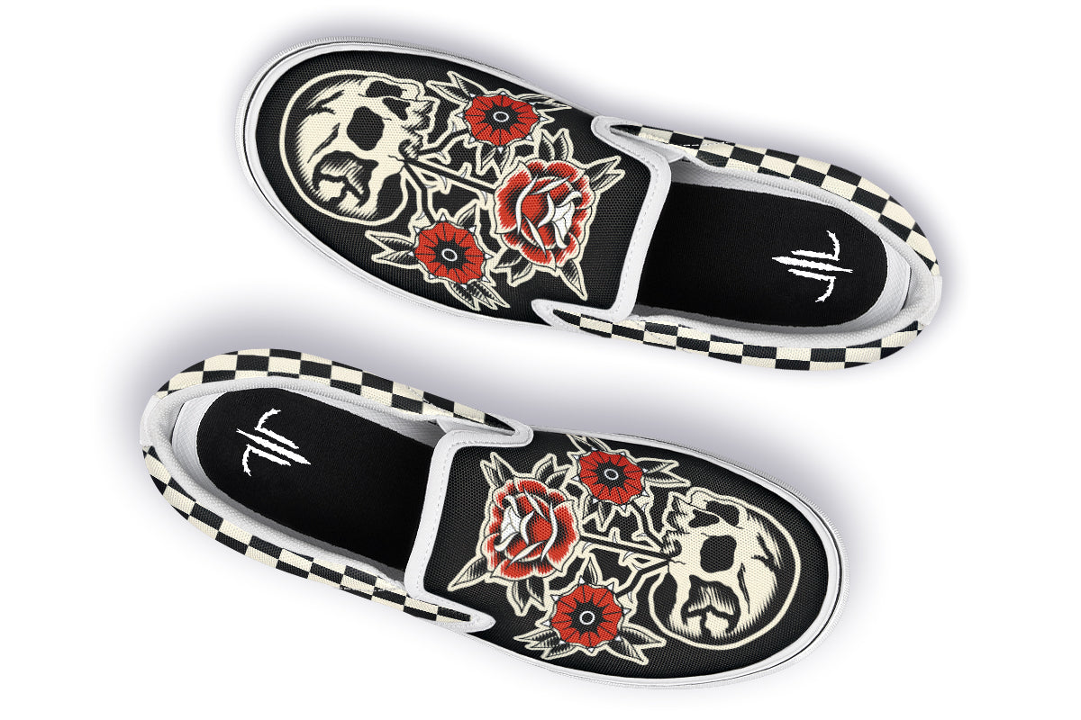 Skull Flowers Slip On Shoes