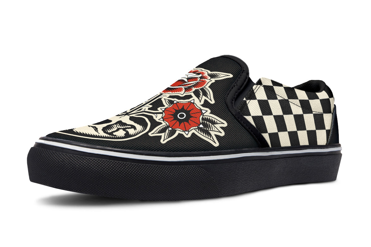 Skull Flowers Slip On Shoes