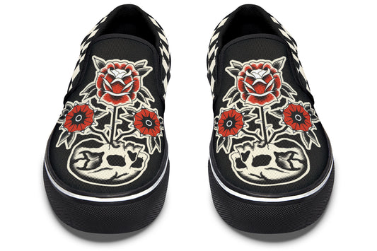 Skull Flowers Slip On Shoes
