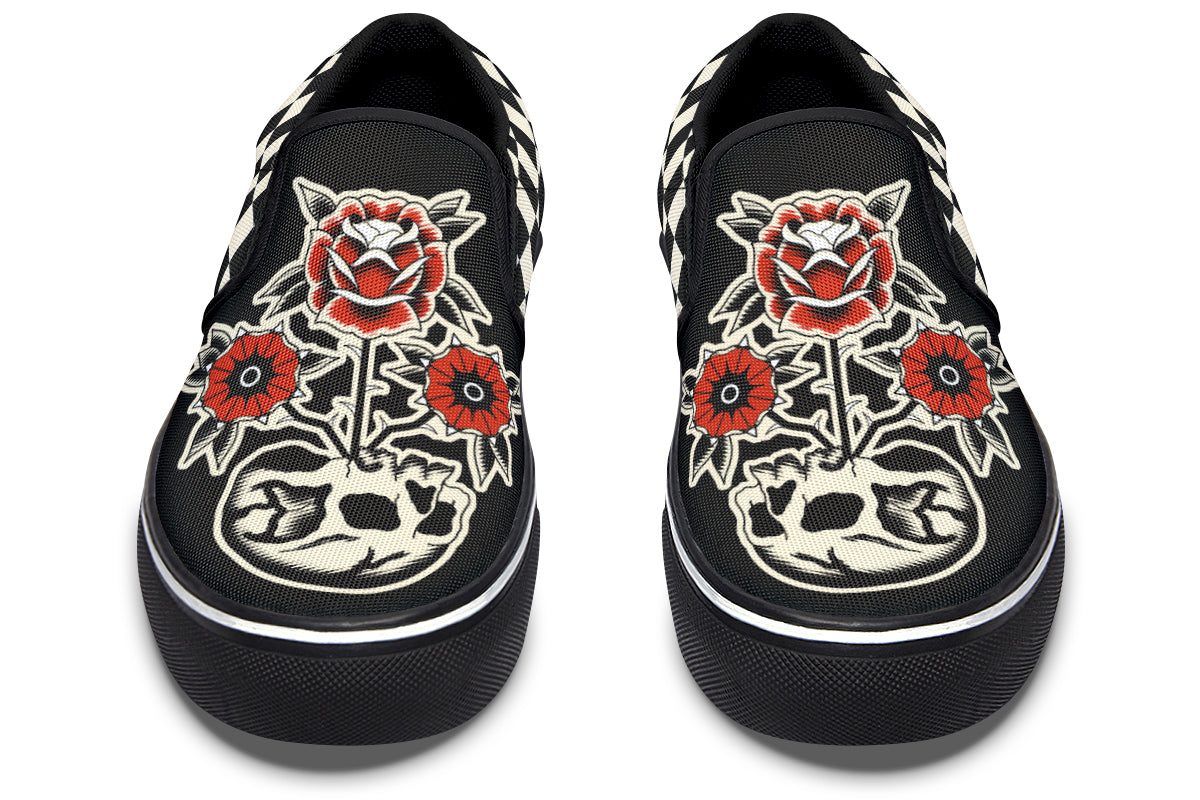 Skull Flowers Slip On Shoes