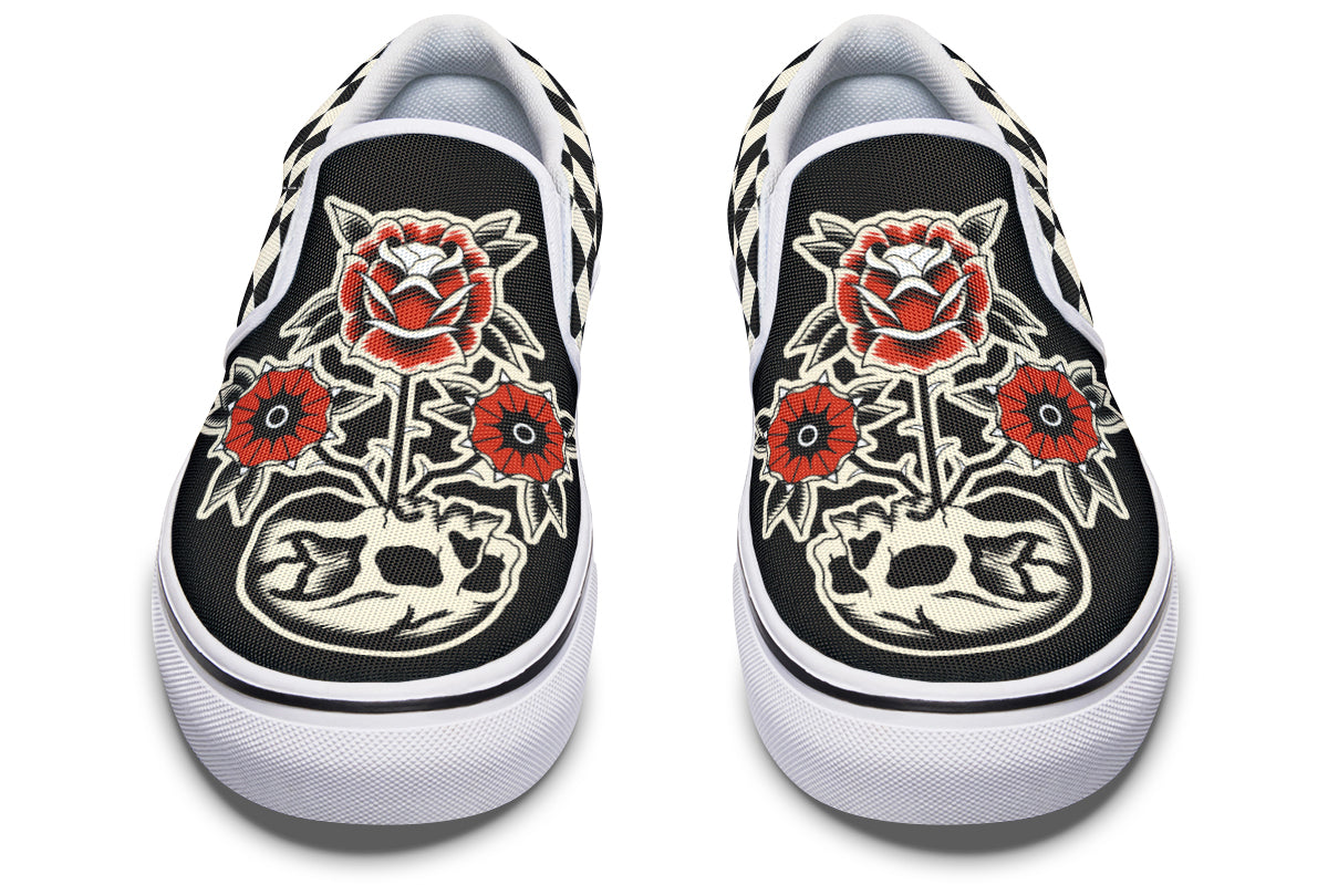 Skull Flowers Slip On Shoes