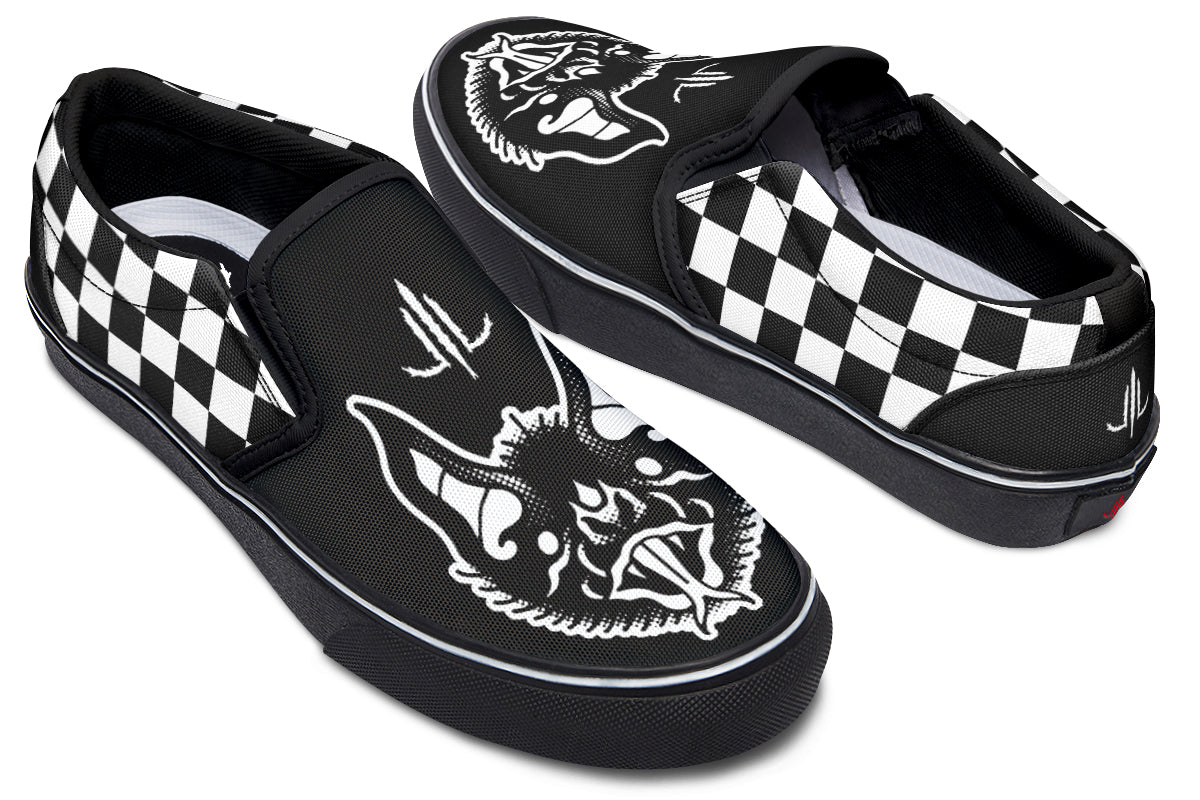 Traditional Checkered Bats Slip On Shoes