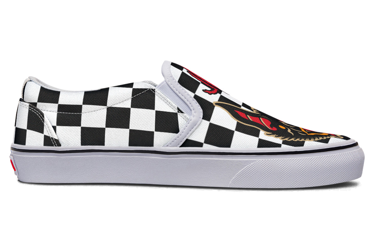 Vampire Bats Checkered Slip On Shoes