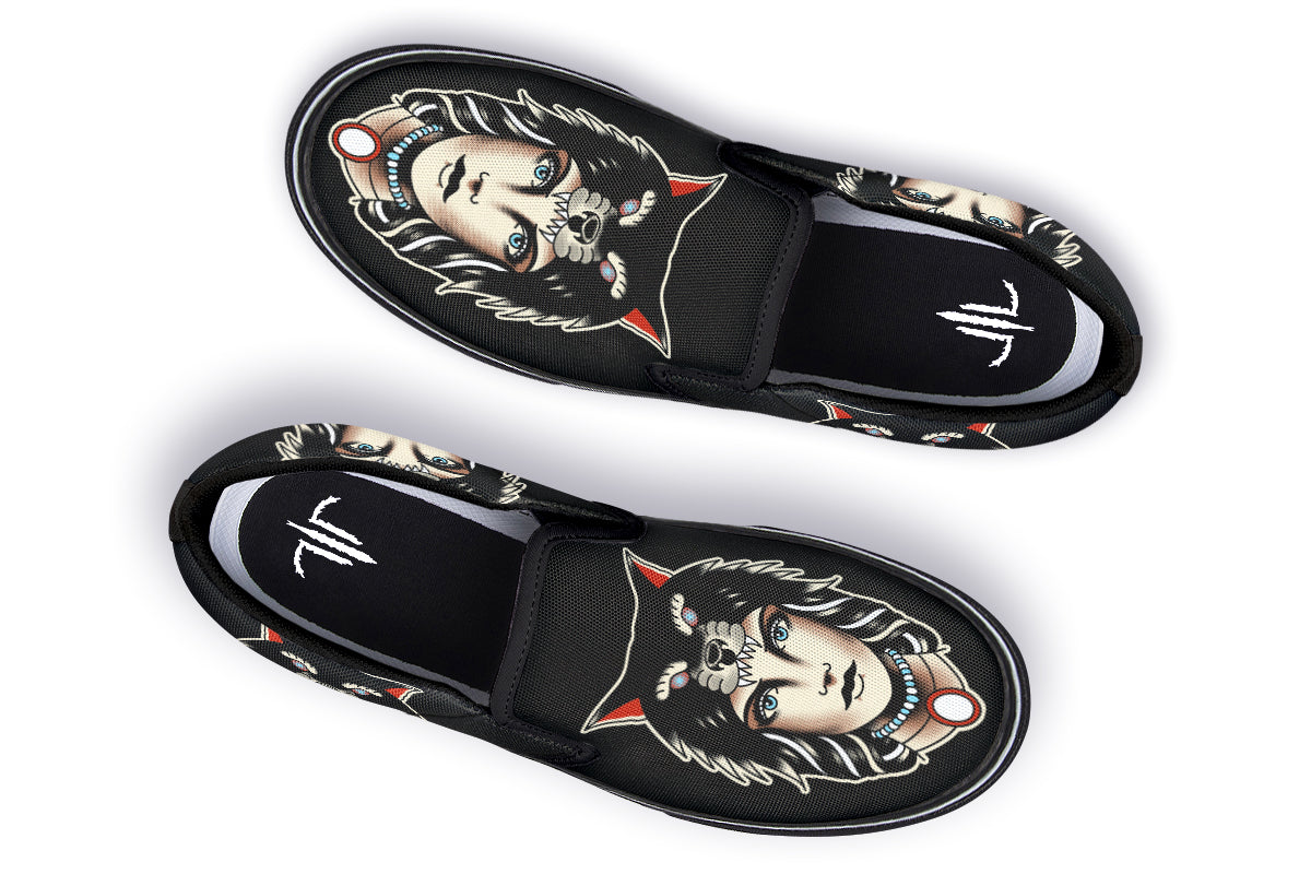 Wolf Cowl Girl Head Slip On Shoes