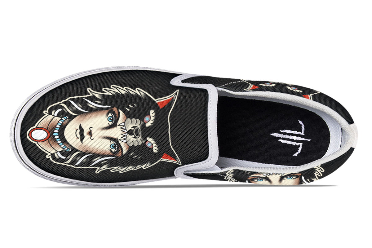 Wolf Cowl Girl Head Slip On Shoes