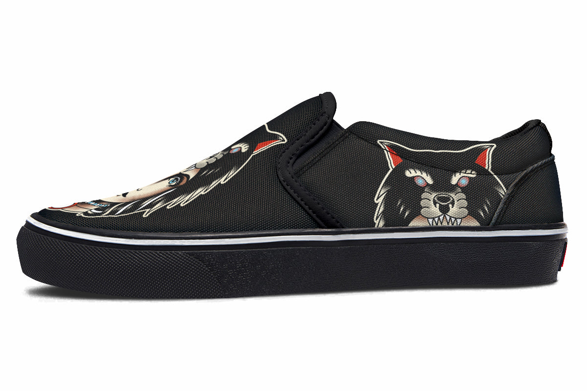 Wolf Cowl Girl Head Slip On Shoes