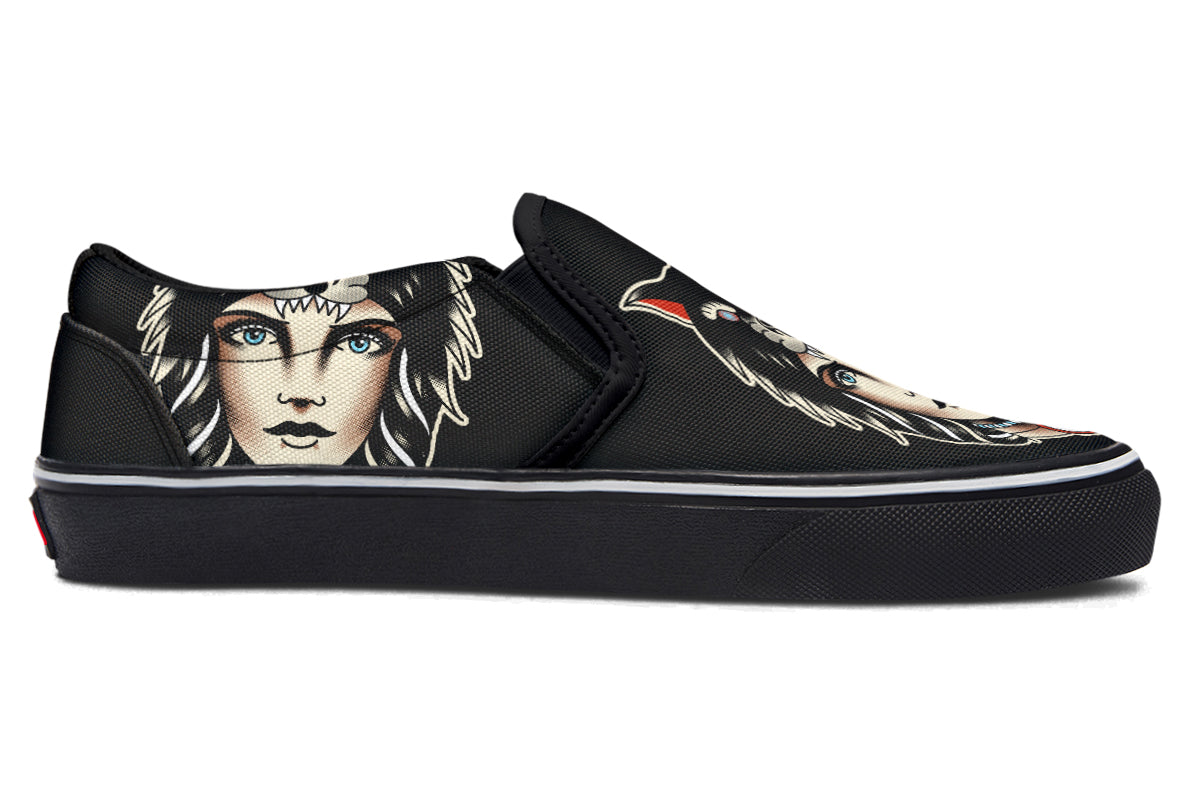 Wolf Cowl Girl Head Slip On Shoes