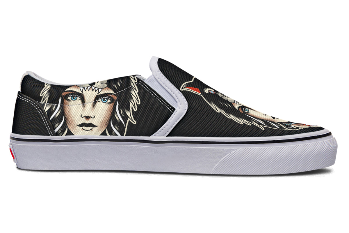 Wolf Cowl Girl Head Slip On Shoes