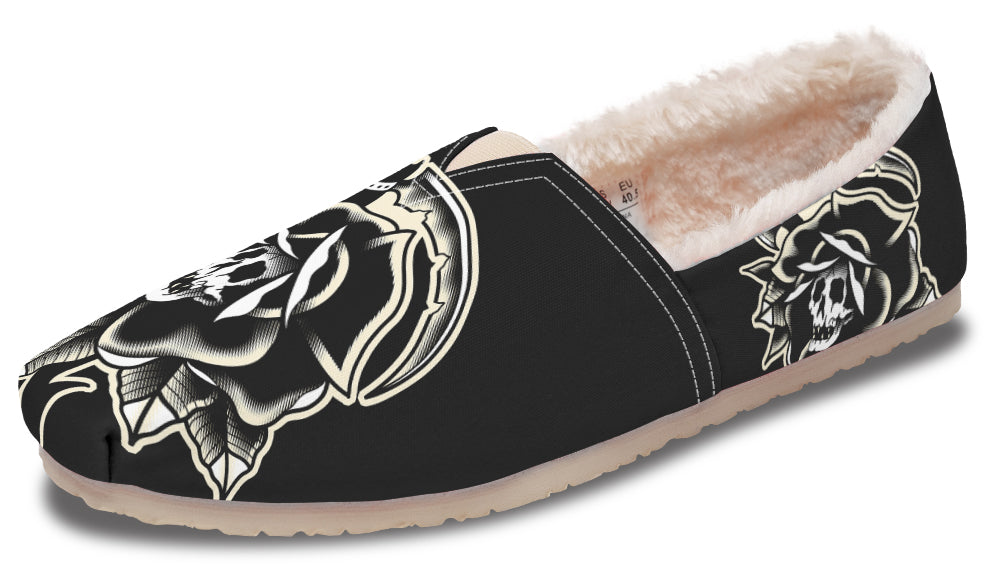 Black Rose Scythe Skull Winter Casual Shoes