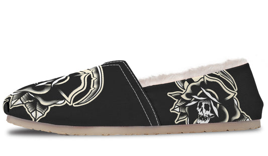 Black Rose Scythe Skull Winter Casual Shoes