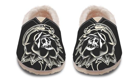 Black Rose Scythe Skull Winter Casual Shoes