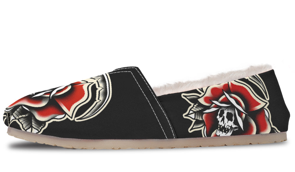 Red Rose Scythe Skull Winter Casual Shoes