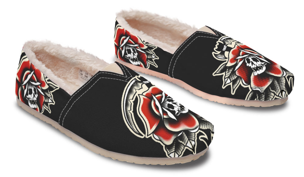 Red Rose Scythe Skull Winter Casual Shoes