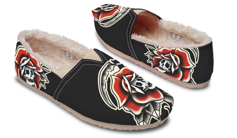 Red Rose Scythe Skull Winter Casual Shoes